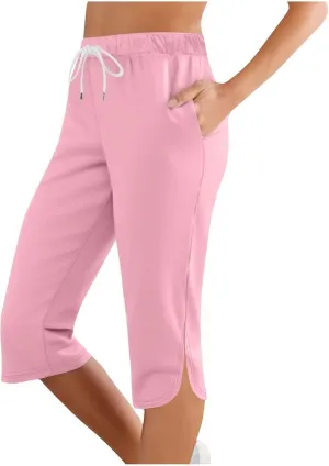Capri Pants for Women Casual Summer Drawstring Shorts Elastic High Waist Casual Short Straight Leg Cropped Trouser