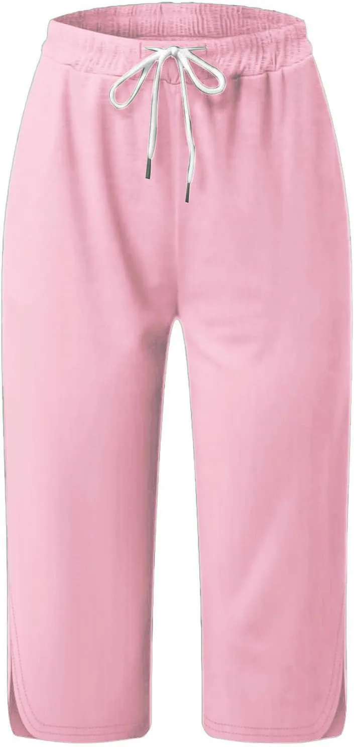 Capri Pants for Women Casual Summer Drawstring Shorts Elastic High Waist Casual Short Straight Leg Cropped Trouser