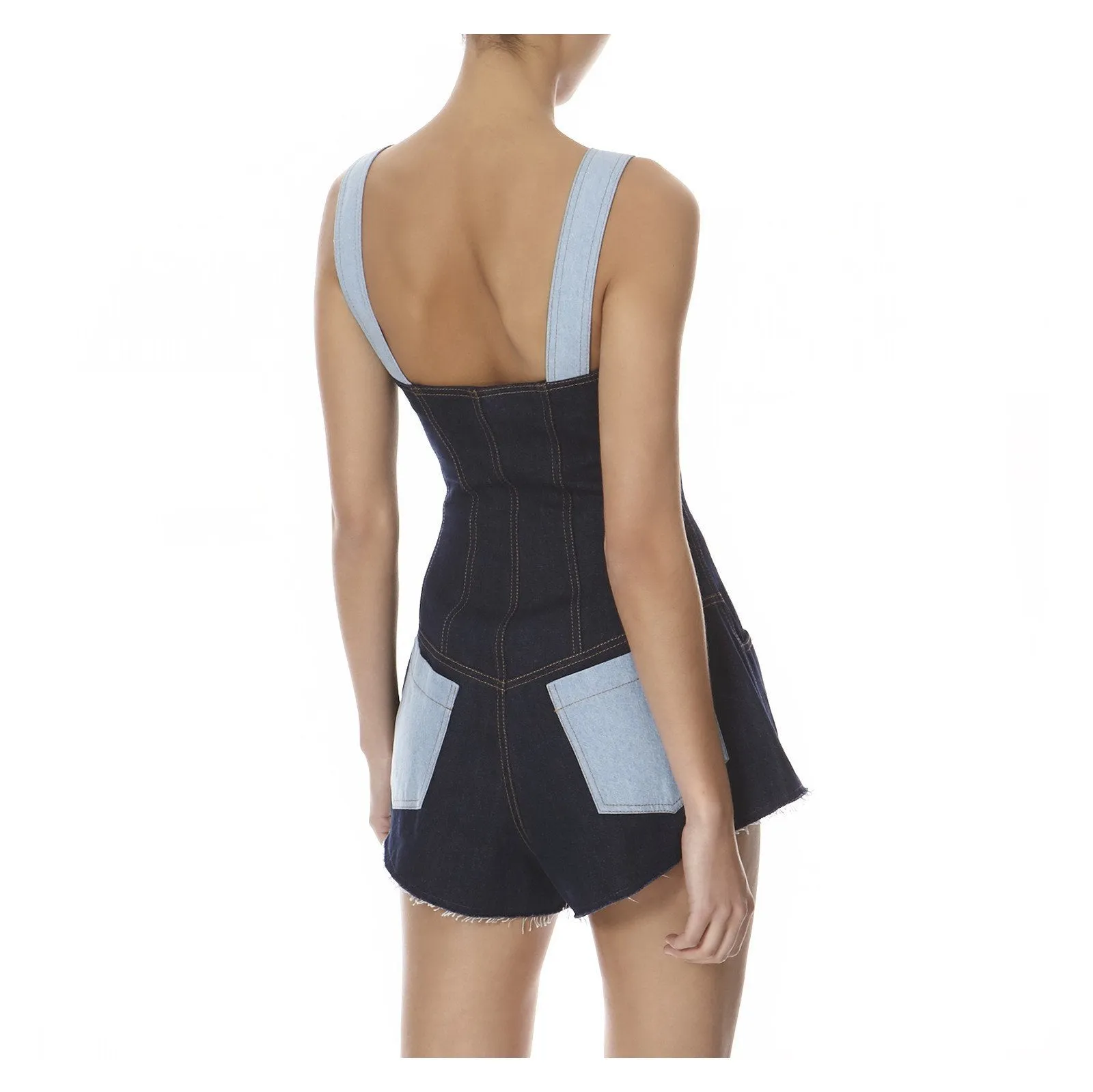 DENIM STRUCTURED MINI OVERALLS