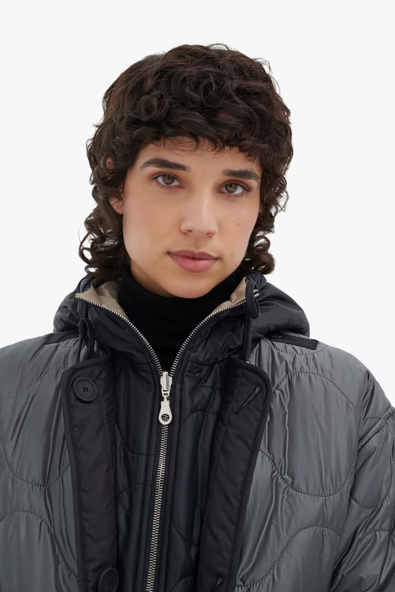 Elements Quilt Zip Hood - Black / Dove Grey