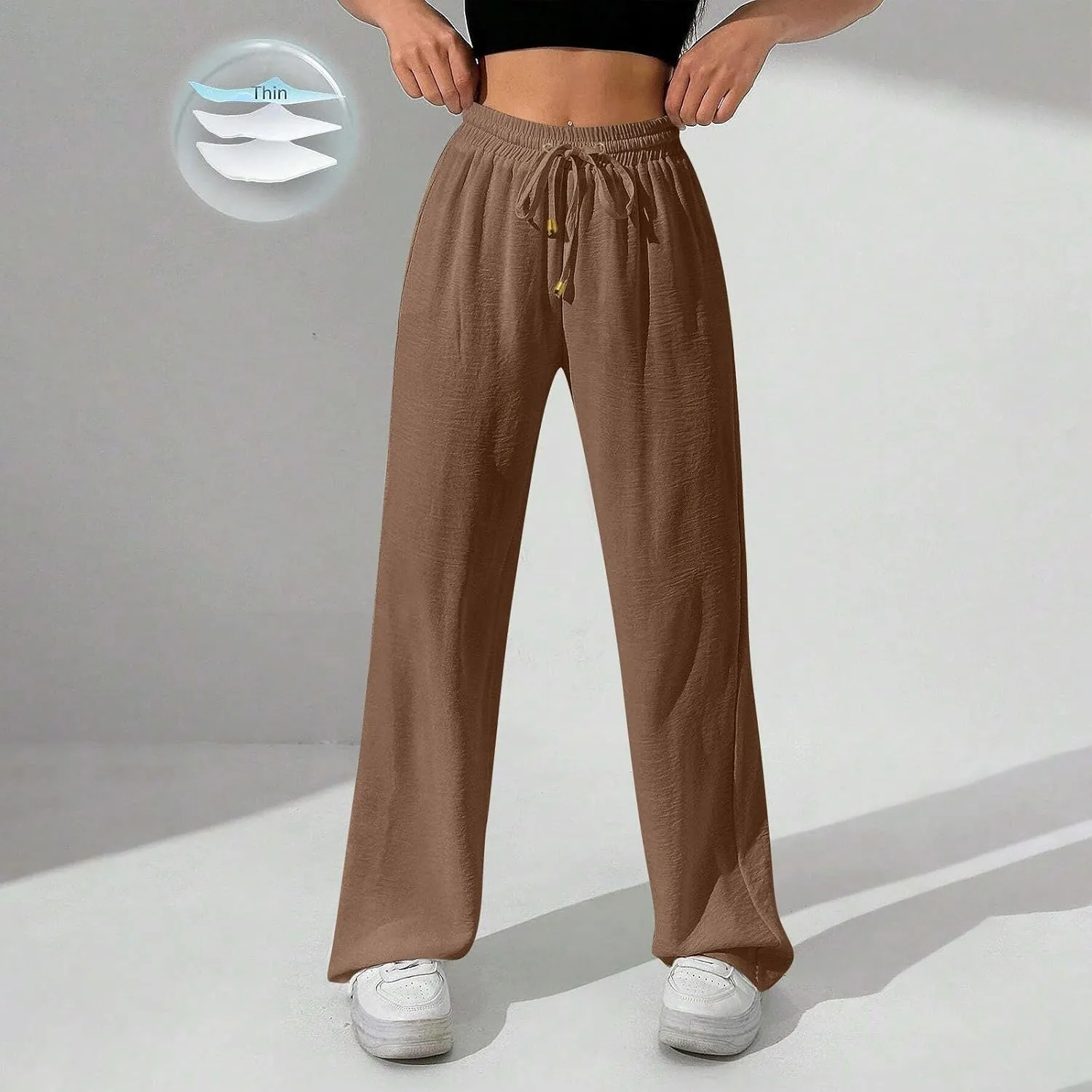 fanmpghleoo Linen Drawstring Pants Women High Waisted Wide Leg Linen Pants for Women Plus Size Business Casual Work Trousers