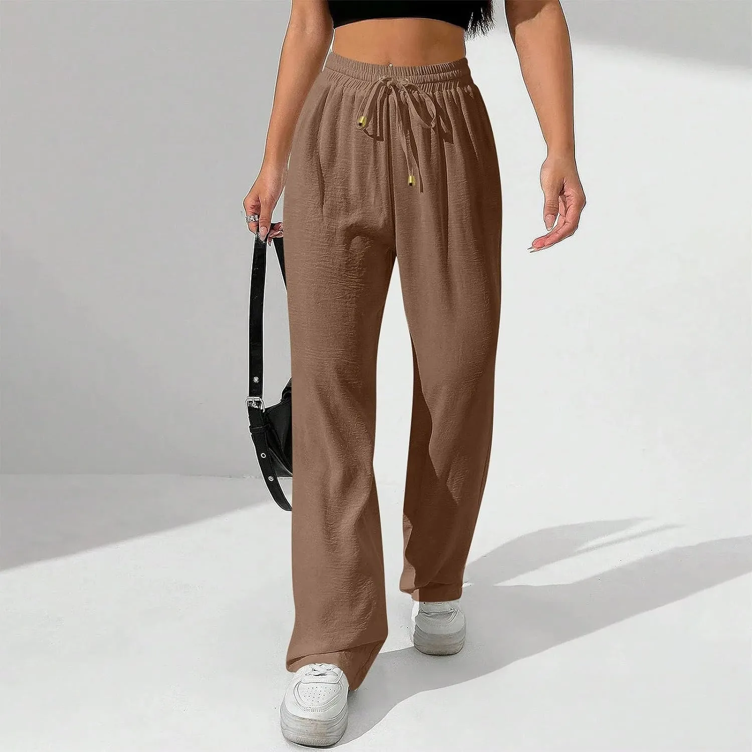 fanmpghleoo Linen Drawstring Pants Women High Waisted Wide Leg Linen Pants for Women Plus Size Business Casual Work Trousers