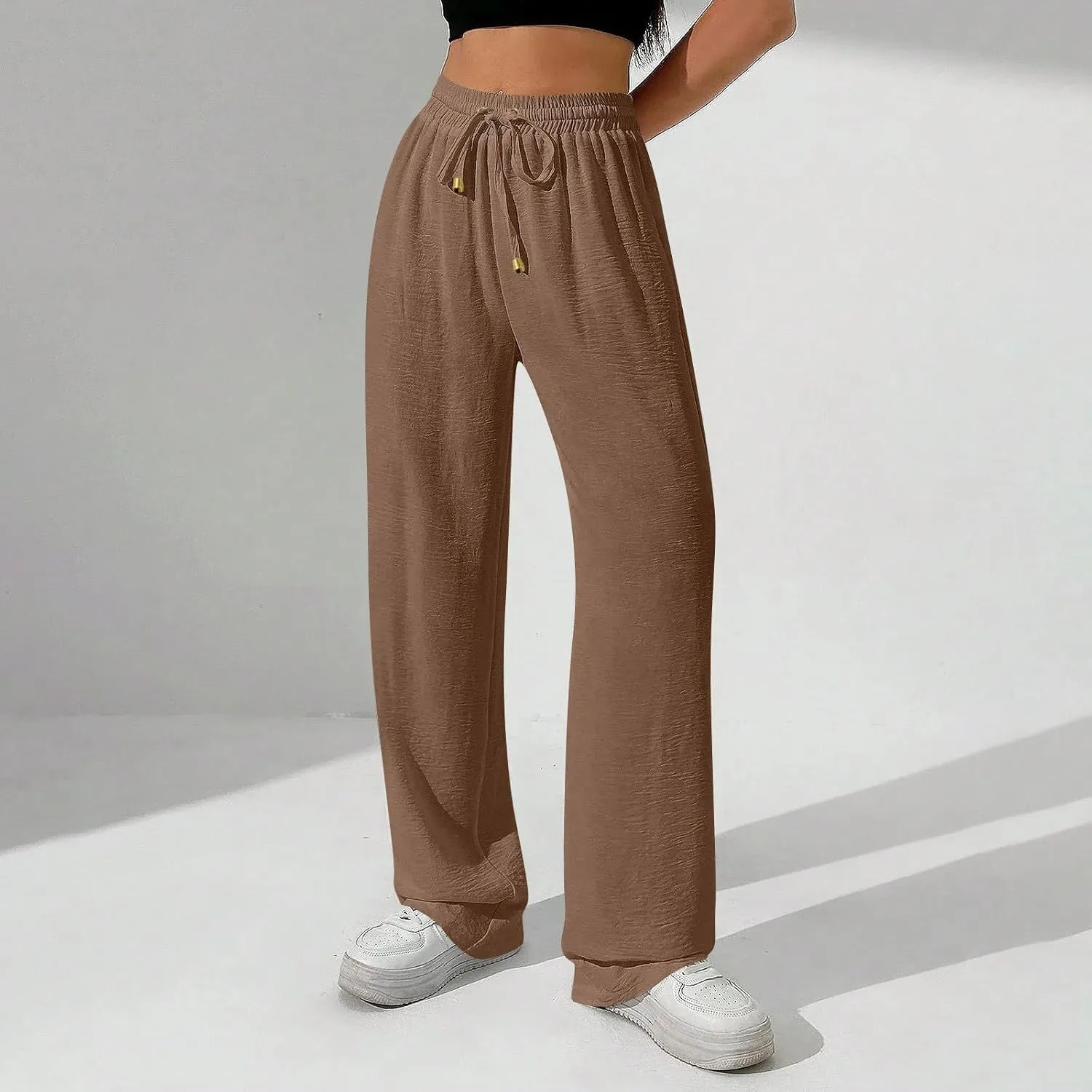 fanmpghleoo Linen Drawstring Pants Women High Waisted Wide Leg Linen Pants for Women Plus Size Business Casual Work Trousers