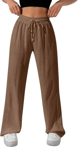 fanmpghleoo Linen Drawstring Pants Women High Waisted Wide Leg Linen Pants for Women Plus Size Business Casual Work Trousers
