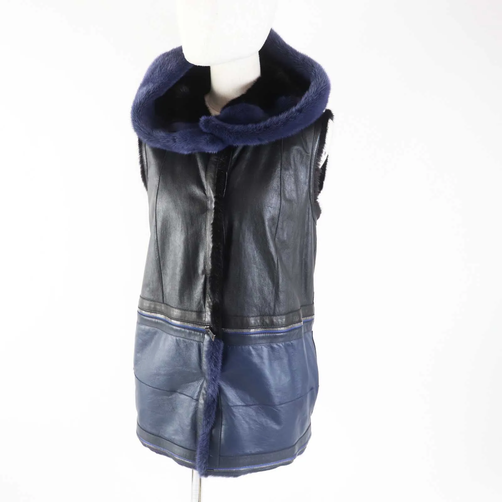 Fendi Mink Lamb Leather Reversible Hooded Vest