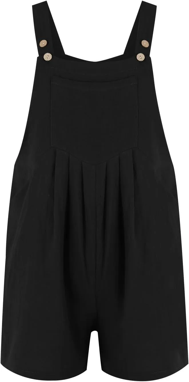 Linen Overalls for Women Loose Fit Sleeveless Adjustable Straps Bib Short Jumpsuits with Pockets Wide Leg Flowy Rompers