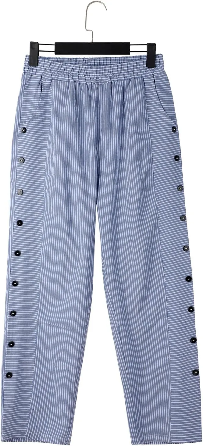 Linen Pants for Women 2025 Plus Size Trendy Striped Spring Summer Gauze Pants Casual Elastic Waist Comfy Trousers