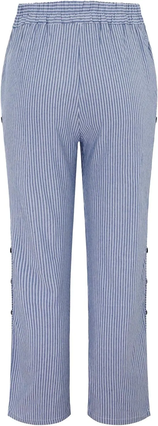 Linen Pants for Women 2025 Plus Size Trendy Striped Spring Summer Gauze Pants Casual Elastic Waist Comfy Trousers