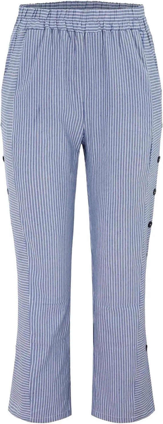 Linen Pants for Women 2025 Plus Size Trendy Striped Spring Summer Gauze Pants Casual Elastic Waist Comfy Trousers