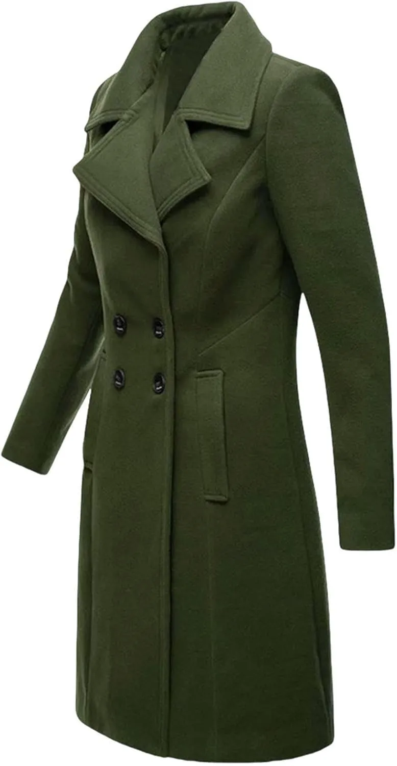 Lmdudan Women's Double Breasted Pea Coat Long Winter Trench Coat Classic Lapel Long Sleeve Jackets Outerwear with Pockets