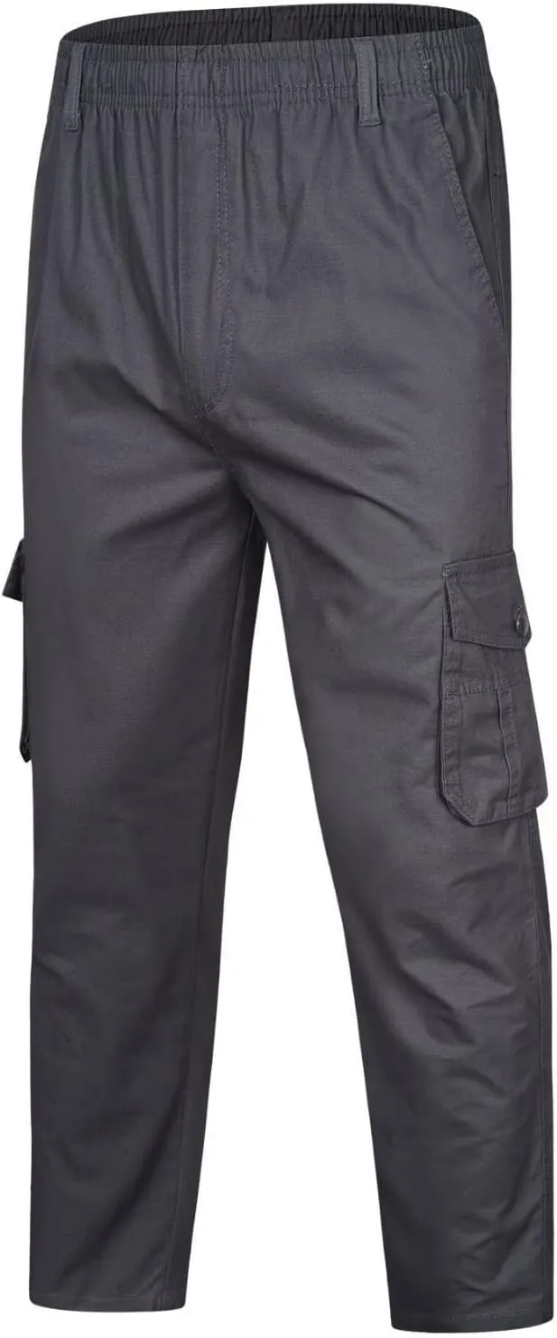 Mens Outdoor Hiking Cargo Pants Multi-Pockets Stretch Flat-Front Casual Loose Straight Leg Open Bottom Work Utility Pants