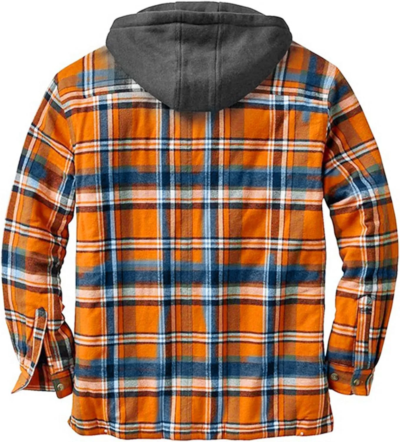 Mens Quilted Lined Flannel Hooded Shirt Jacket Winter Soft Warm Long Sleeve Zip Up Jackets Outdoor Plaid Velvet Coats