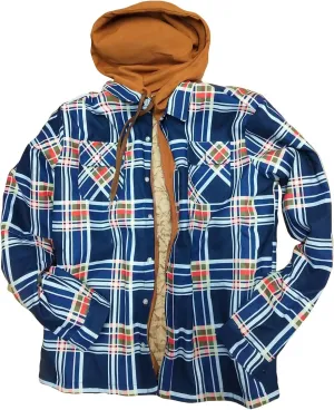 Mens Quilted Lined Flannel Hooded Shirt Jacket Winter Soft Warm Long Sleeve Zip Up Jackets Outdoor Plaid Velvet Coats