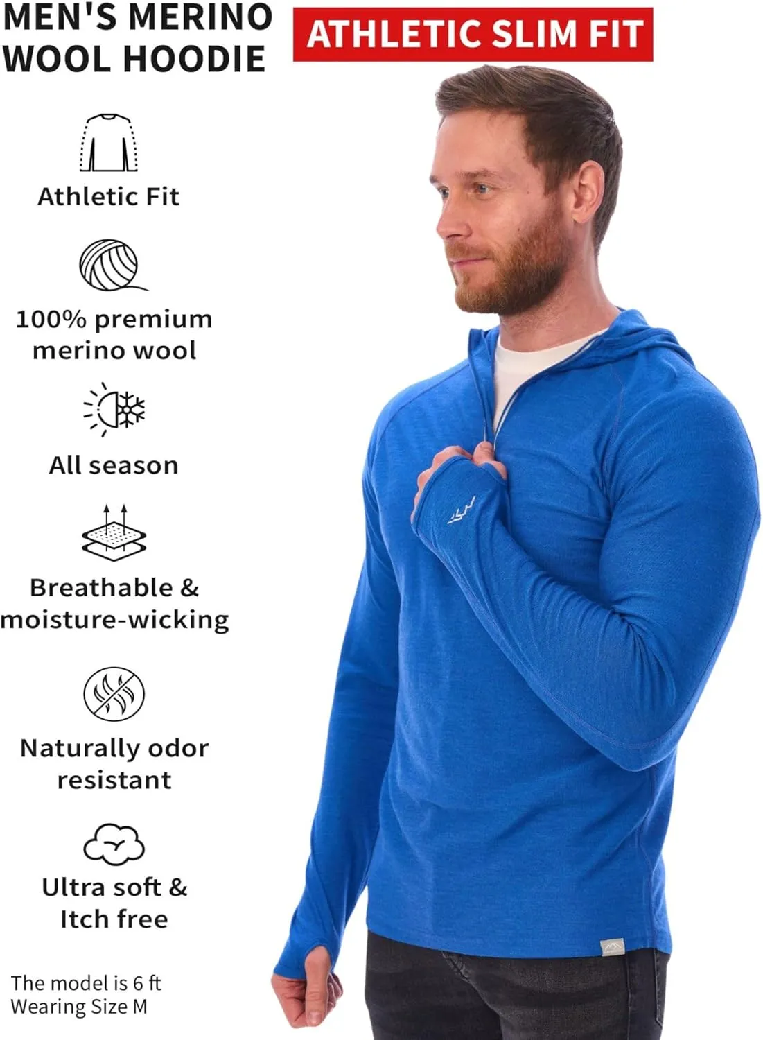Merino.tech 100% Merino Wool Hoodie Men - Slim Fit Merino Wool Base Layer Mens Half Zip Thermal Long Sleeve Shirt and Socks