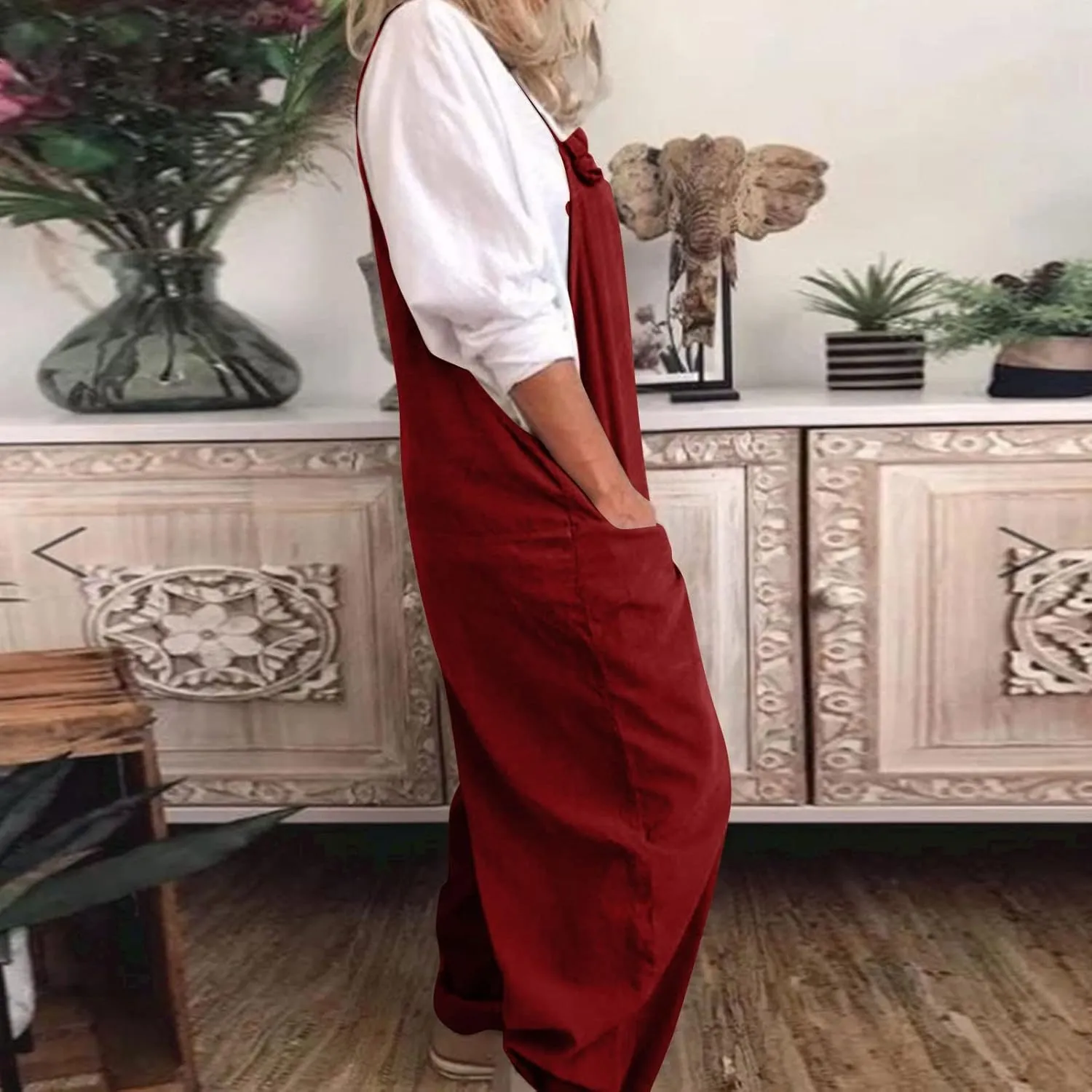 Overalls for Women Linen Plus Size Casual Sleeveless Jumpsuits Loose Fit Adjustable Straps Rompers Bib Overall