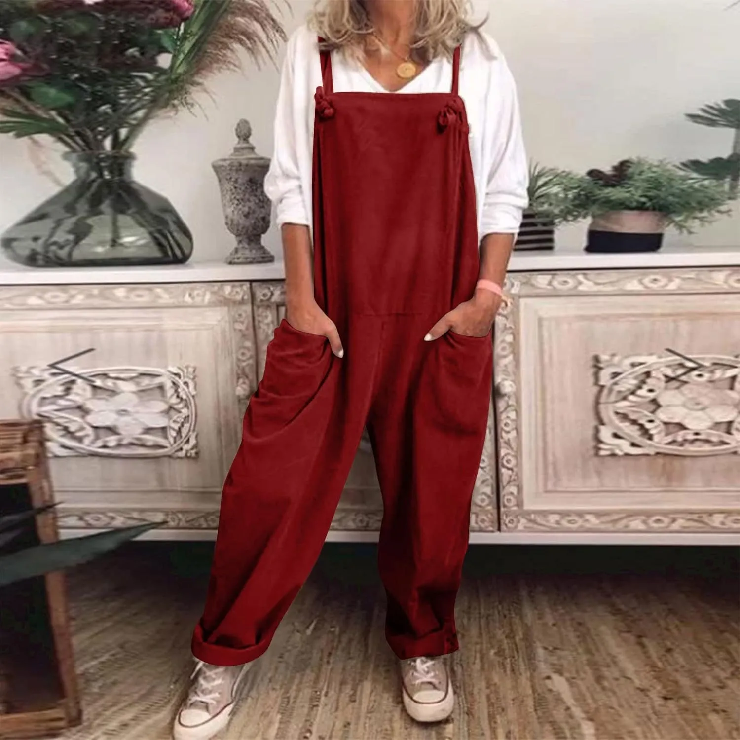 Overalls for Women Linen Plus Size Casual Sleeveless Jumpsuits Loose Fit Adjustable Straps Rompers Bib Overall
