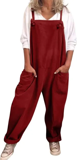 Overalls for Women Linen Plus Size Casual Sleeveless Jumpsuits Loose Fit Adjustable Straps Rompers Bib Overall