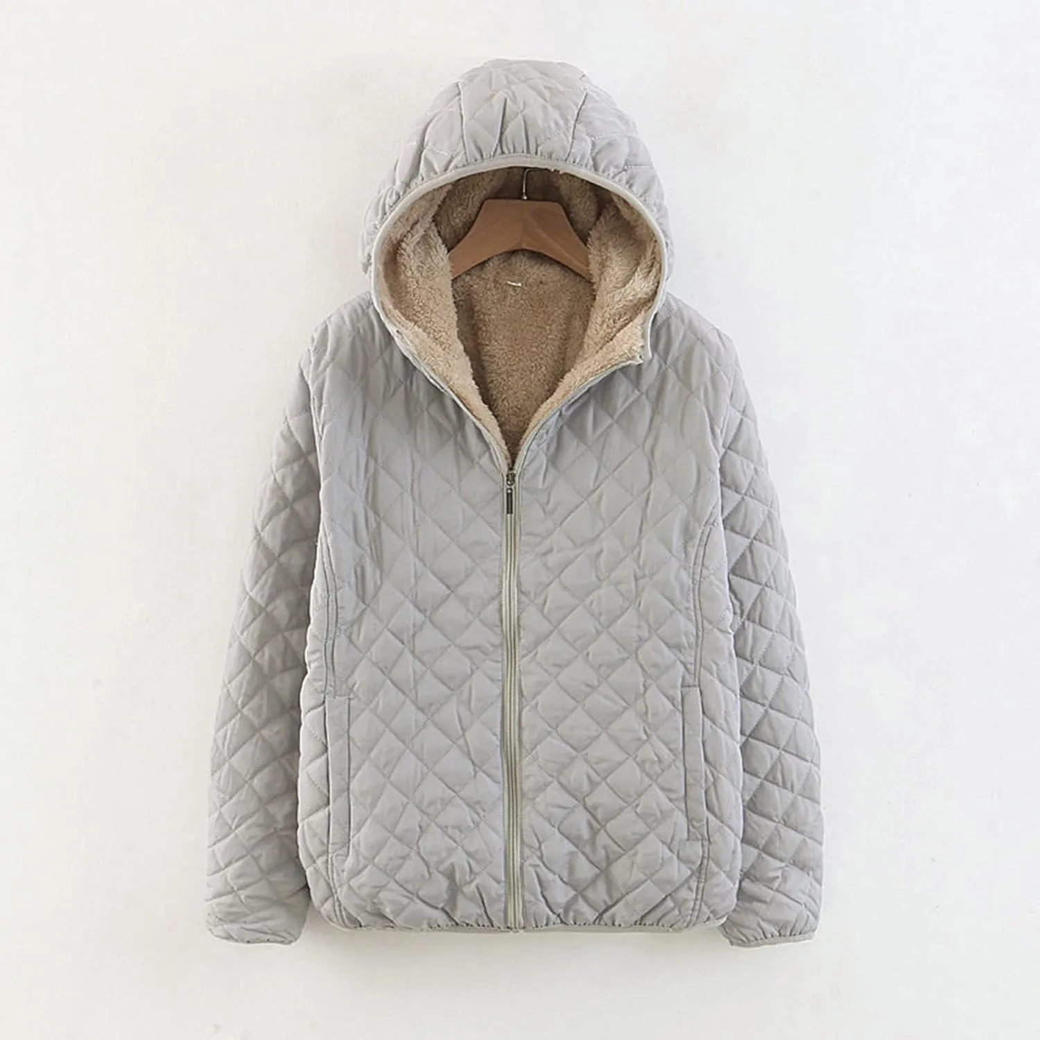 SHAOBGE Wool for Women Womens Fashion Casual Check Fleece Hooded Solid Color Long Sleeve Loose Warm Cotton Coat Coats