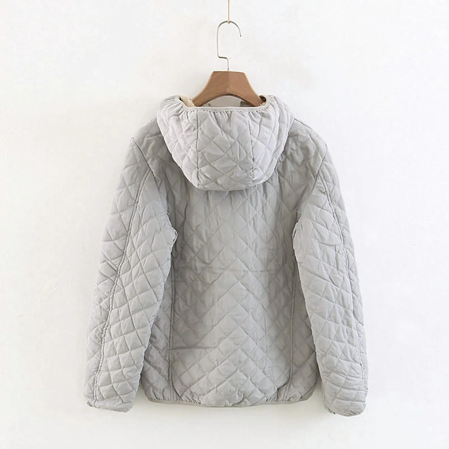 SHAOBGE Wool for Women Womens Fashion Casual Check Fleece Hooded Solid Color Long Sleeve Loose Warm Cotton Coat Coats