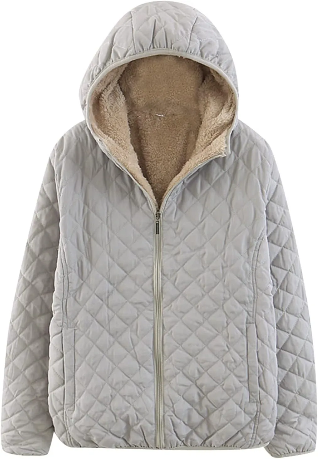 SHAOBGE Wool for Women Womens Fashion Casual Check Fleece Hooded Solid Color Long Sleeve Loose Warm Cotton Coat Coats