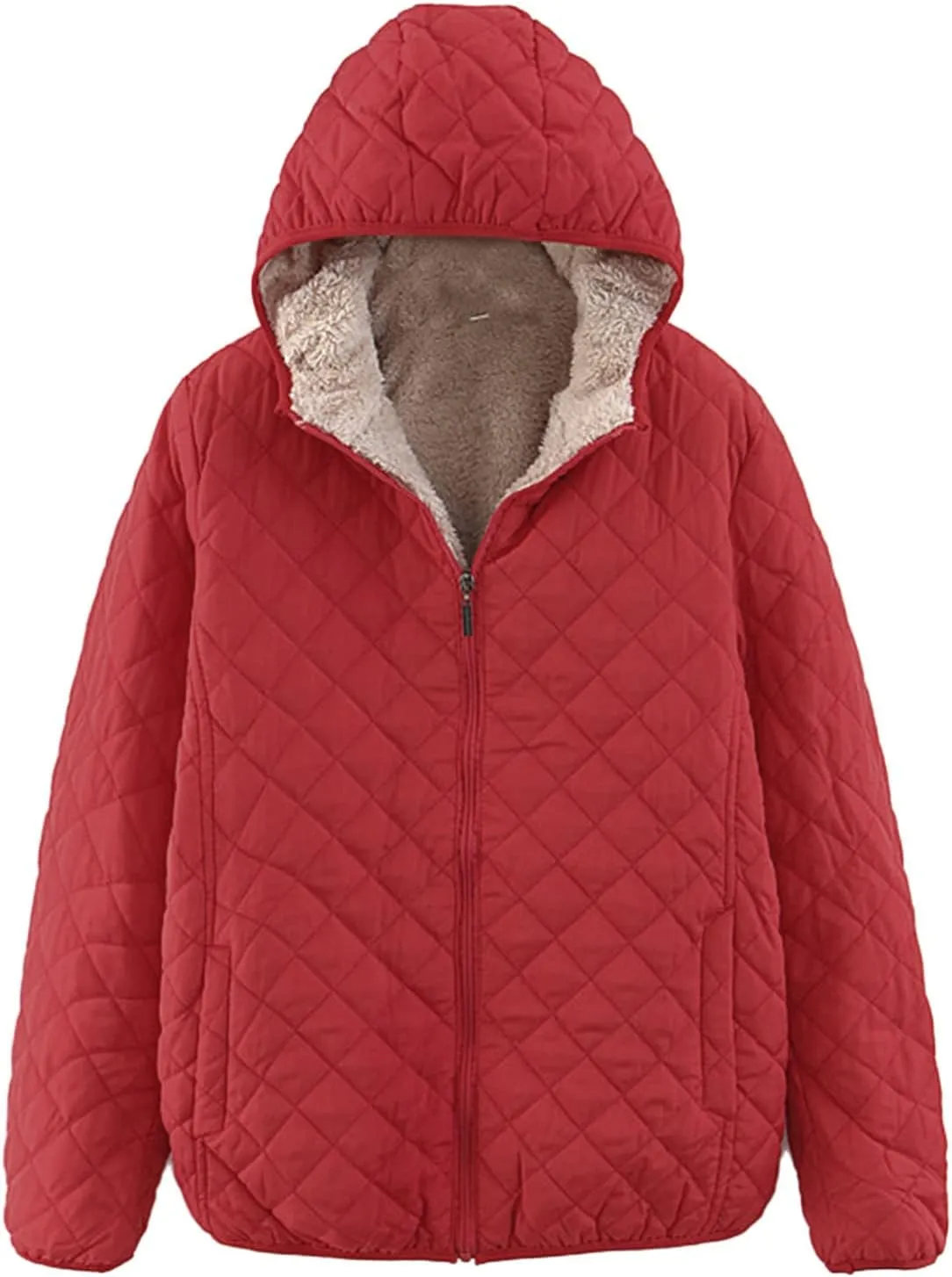 SHAOBGE Wool for Women Womens Fashion Casual Check Fleece Hooded Solid Color Long Sleeve Loose Warm Cotton Coat Coats