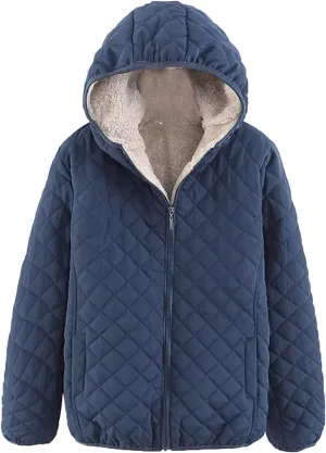 SHAOBGE Wool for Women Womens Fashion Casual Check Fleece Hooded Solid Color Long Sleeve Loose Warm Cotton Coat Coats