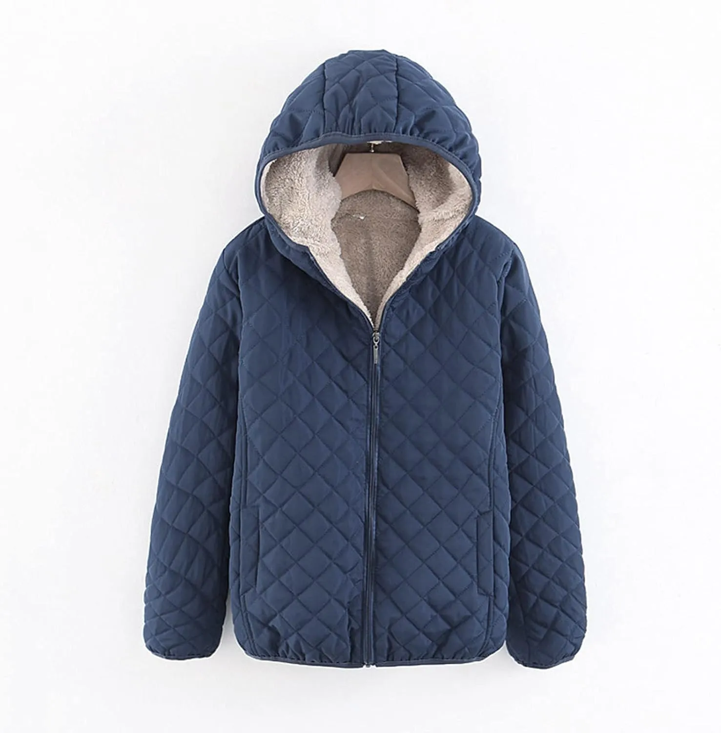 SHAOBGE Wool for Women Womens Fashion Casual Check Fleece Hooded Solid Color Long Sleeve Loose Warm Cotton Coat Coats
