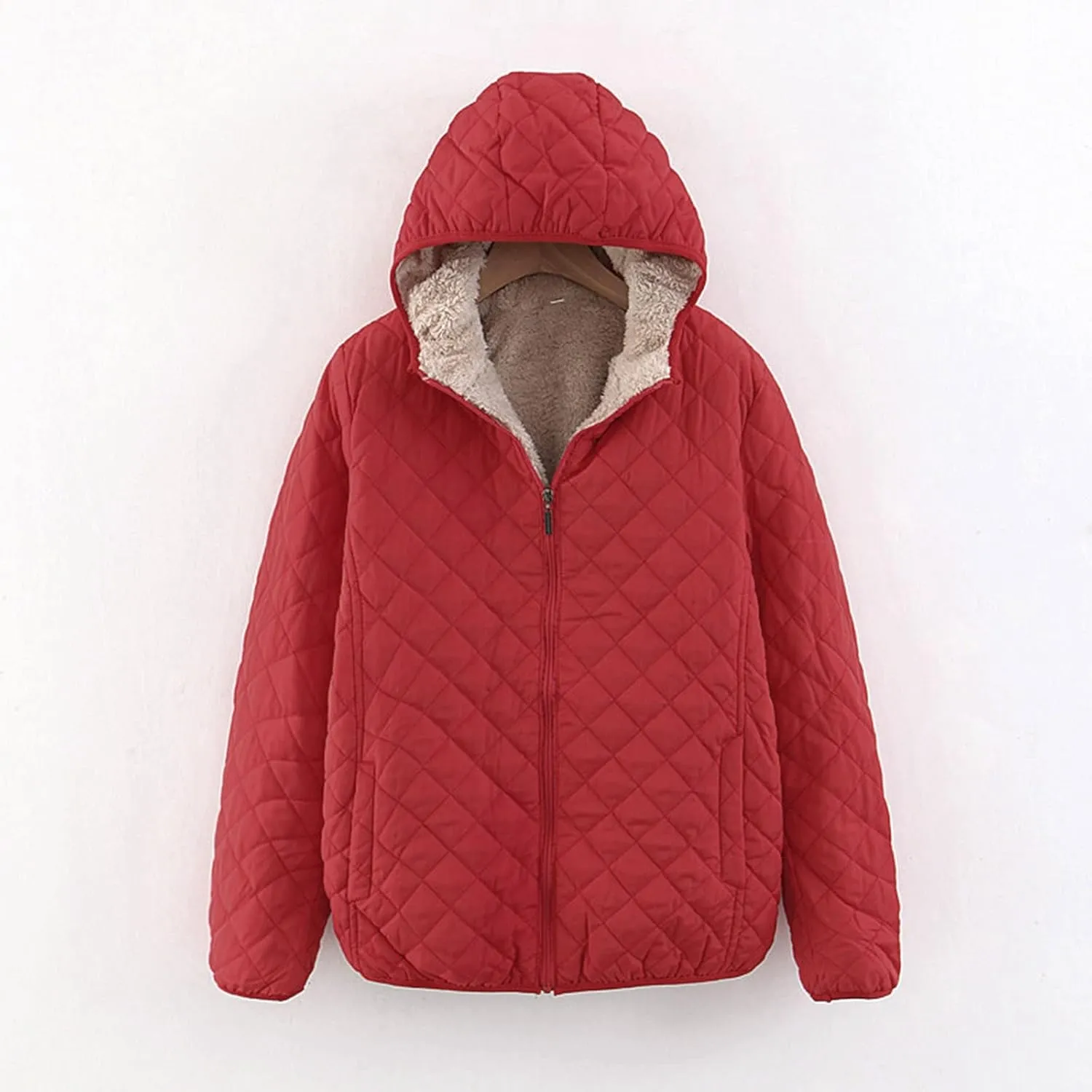 SHAOBGE Wool for Women Womens Fashion Casual Check Fleece Hooded Solid Color Long Sleeve Loose Warm Cotton Coat Coats