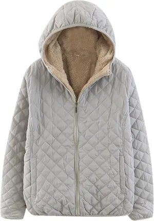 SHAOBGE Wool for Women Womens Fashion Casual Check Fleece Hooded Solid Color Long Sleeve Loose Warm Cotton Coat Coats