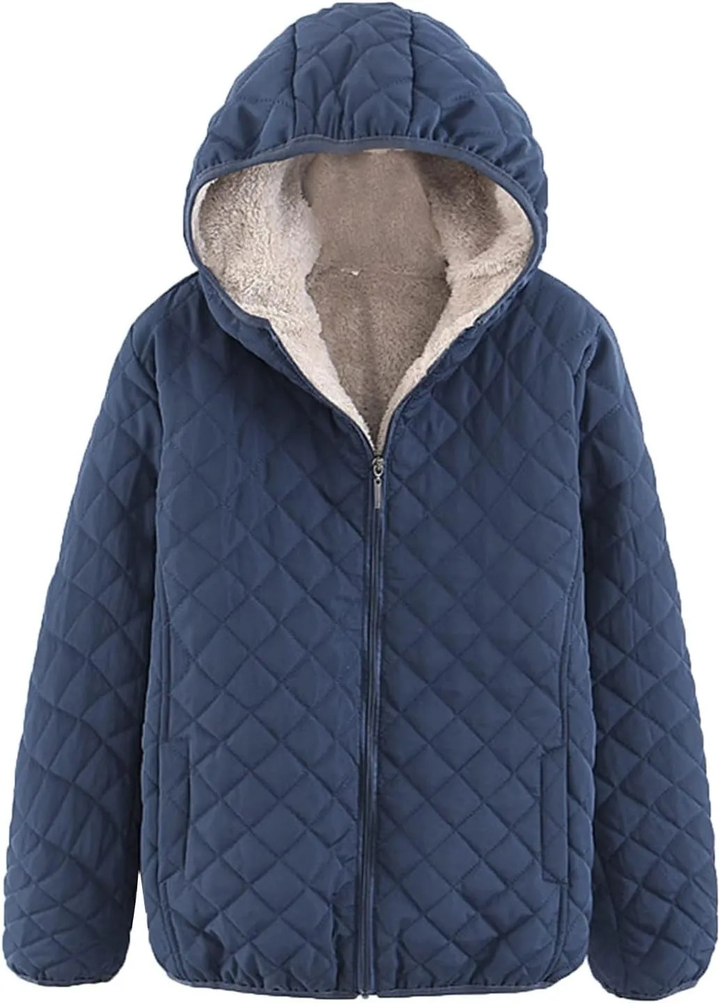 SHAOBGE Wool for Women Womens Fashion Casual Check Fleece Hooded Solid Color Long Sleeve Loose Warm Cotton Coat Coats