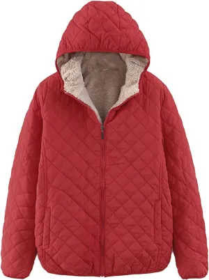 SHAOBGE Wool for Women Womens Fashion Casual Check Fleece Hooded Solid Color Long Sleeve Loose Warm Cotton Coat Coats