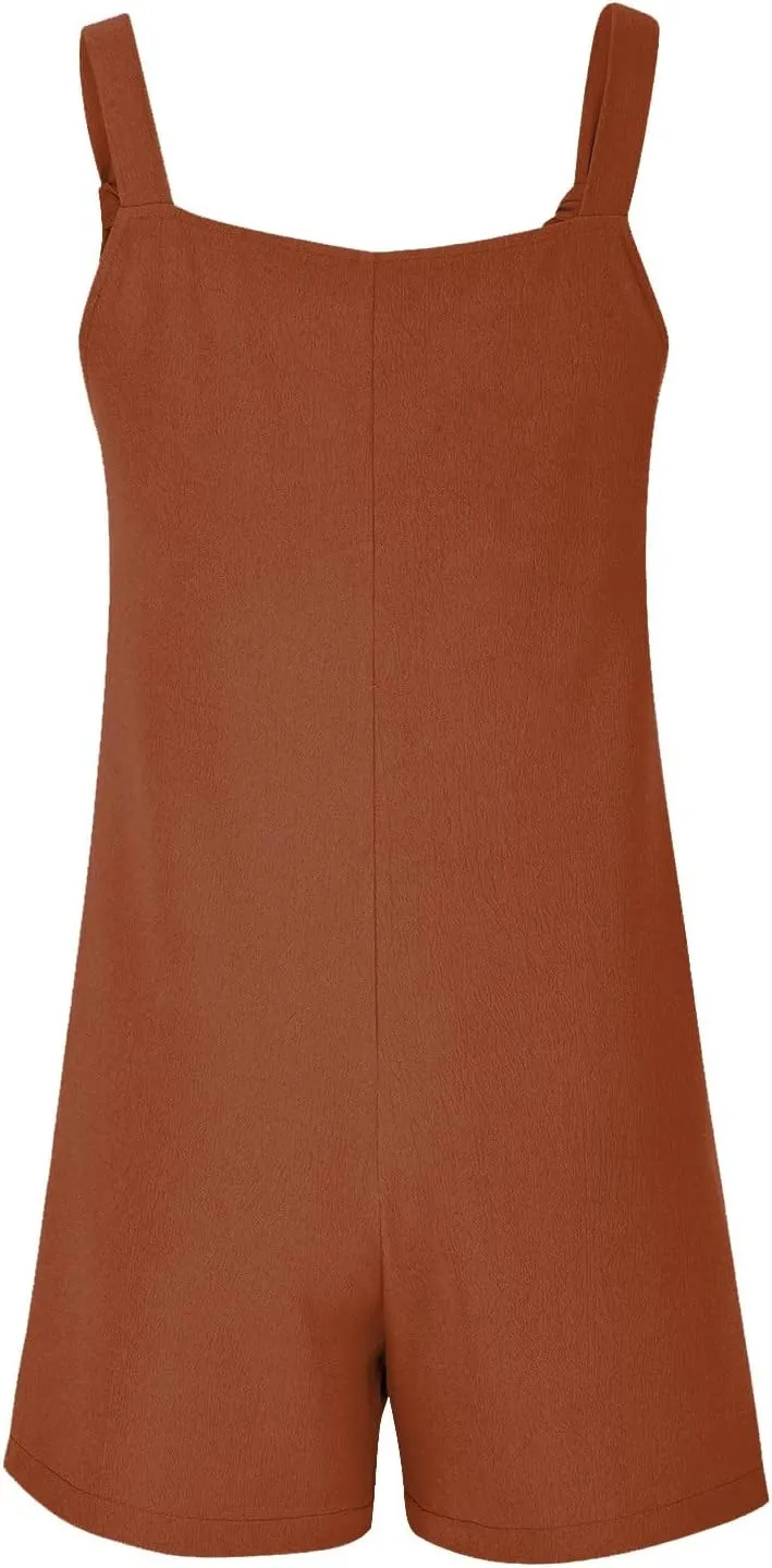 Short Rompers For Women Summer Sleeveless Jumpsuit Loose Spaghetti Strap Overalls with Pockets