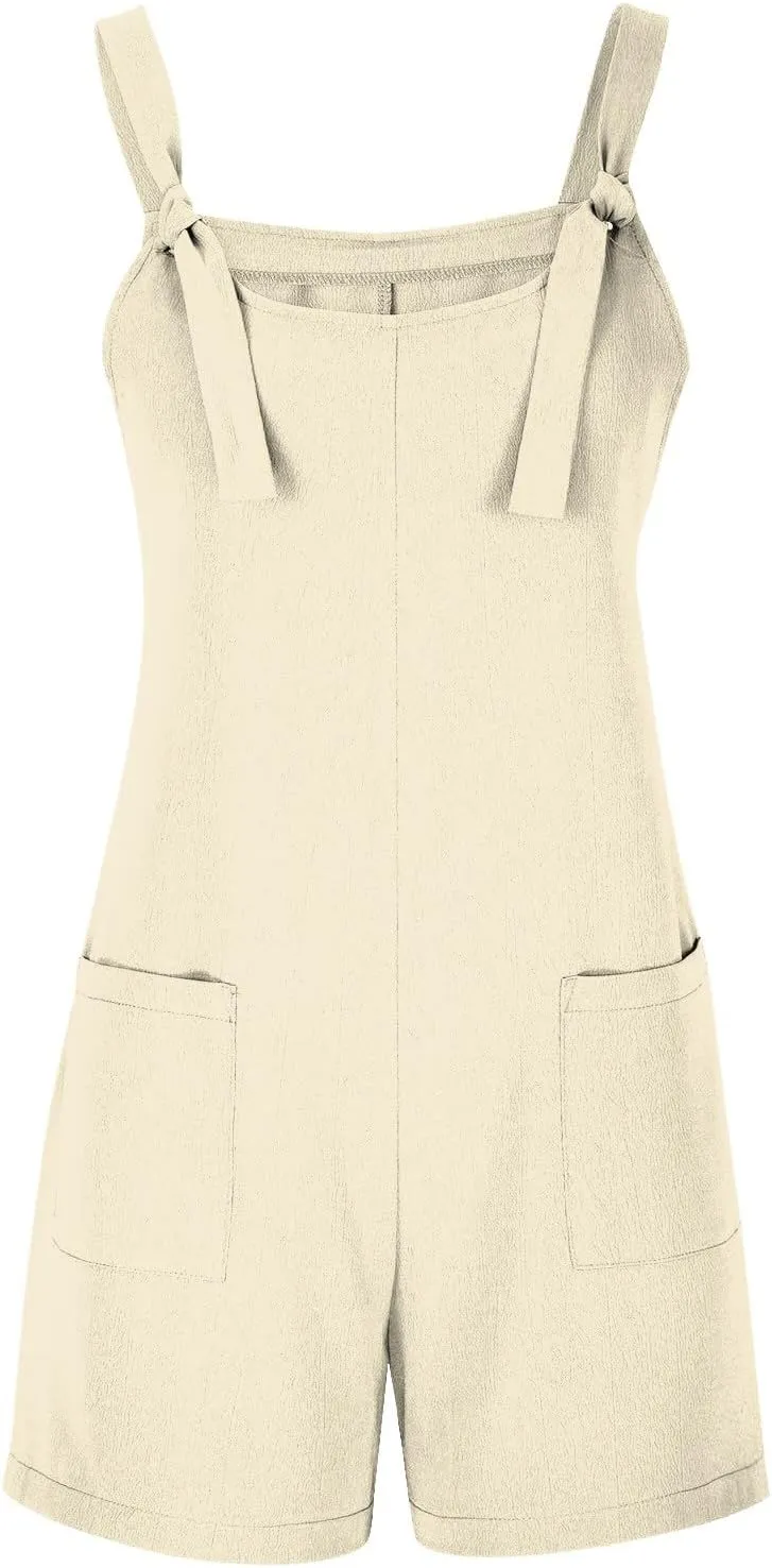 Short Rompers For Women Summer Sleeveless Jumpsuit Loose Spaghetti Strap Overalls with Pockets