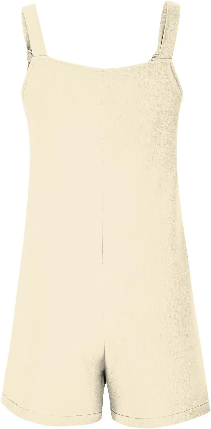 Short Rompers For Women Summer Sleeveless Jumpsuit Loose Spaghetti Strap Overalls with Pockets