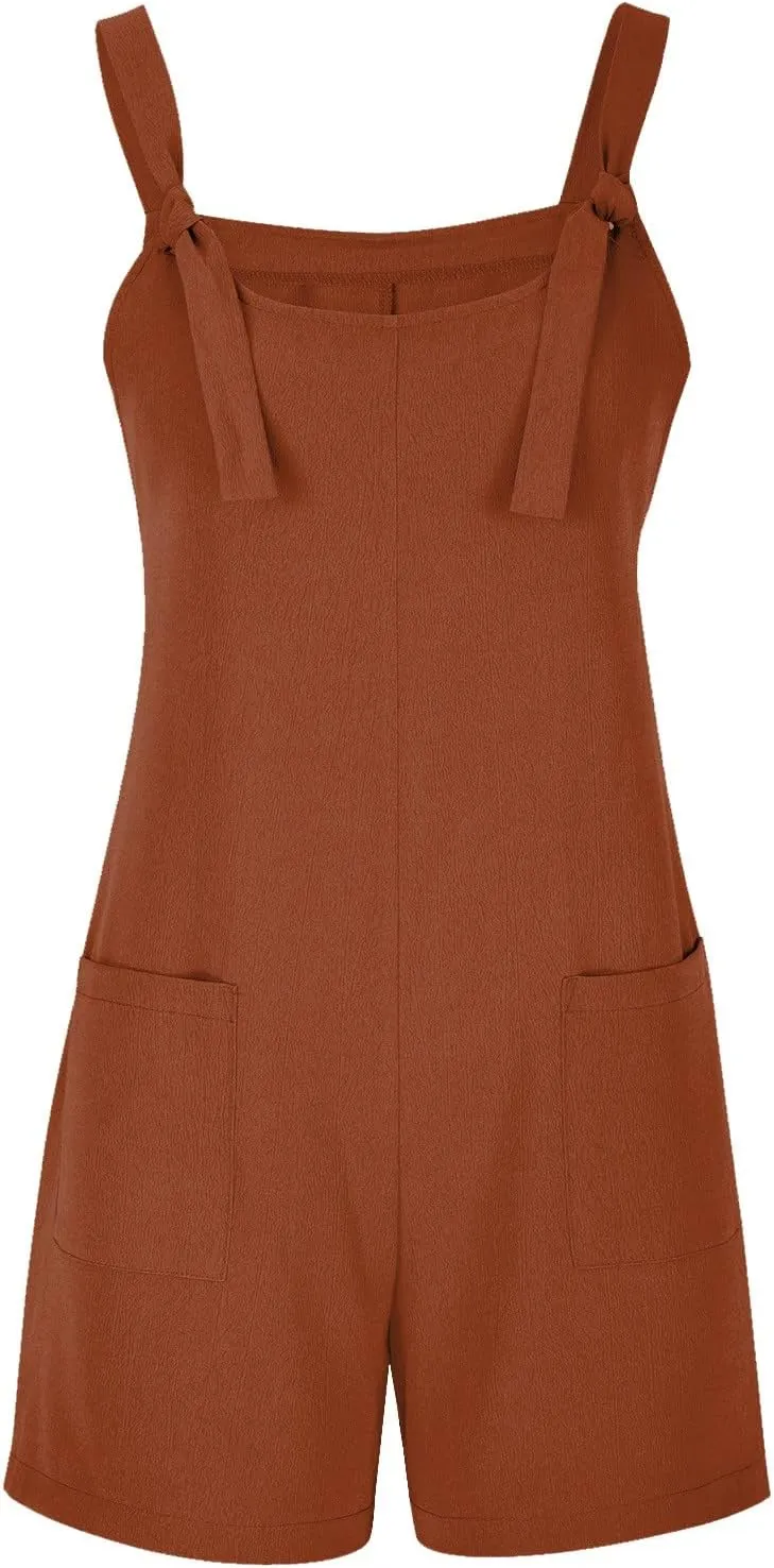 Short Rompers For Women Summer Sleeveless Jumpsuit Loose Spaghetti Strap Overalls with Pockets