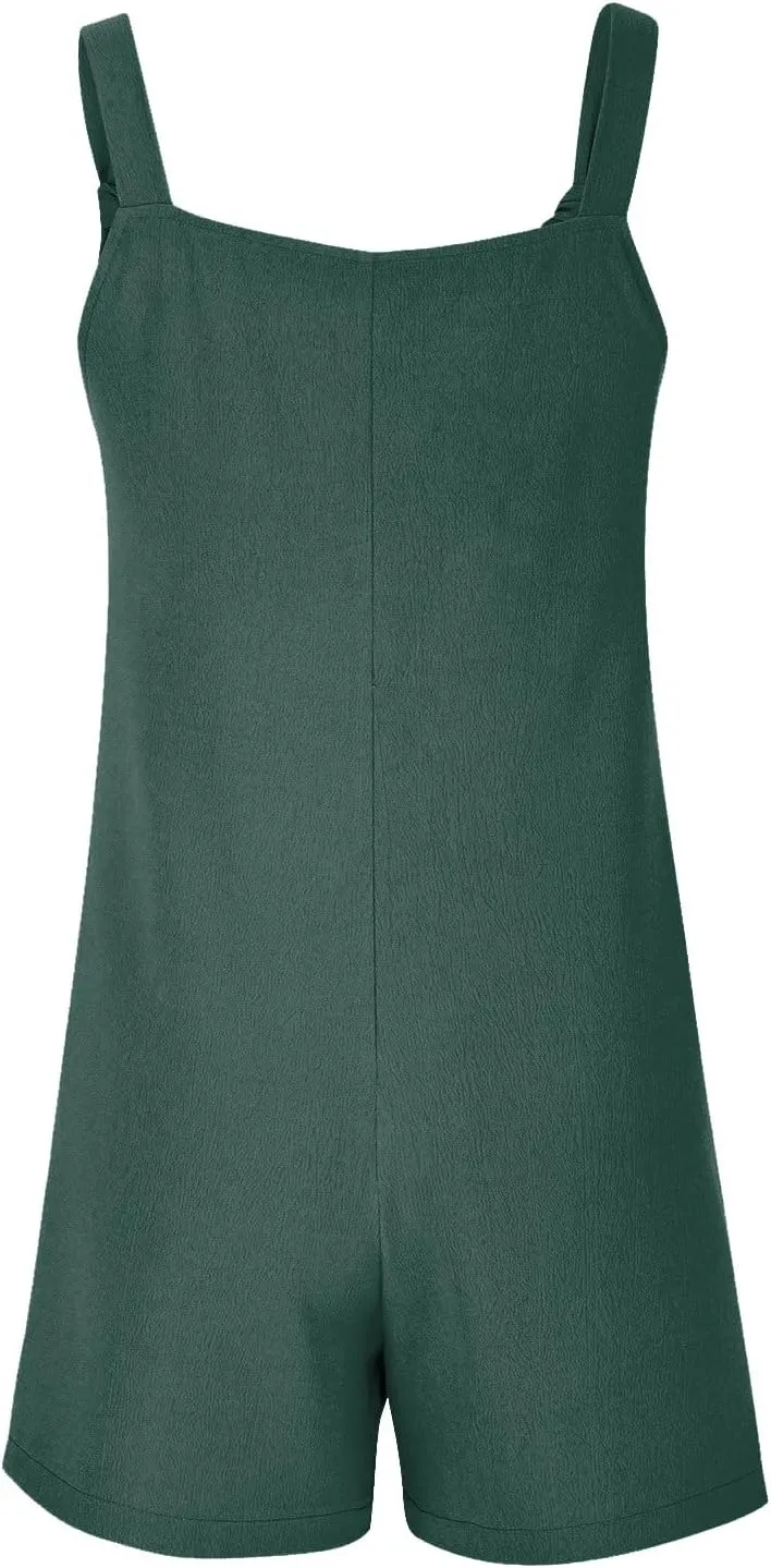 Short Rompers For Women Summer Sleeveless Jumpsuit Loose Spaghetti Strap Overalls with Pockets