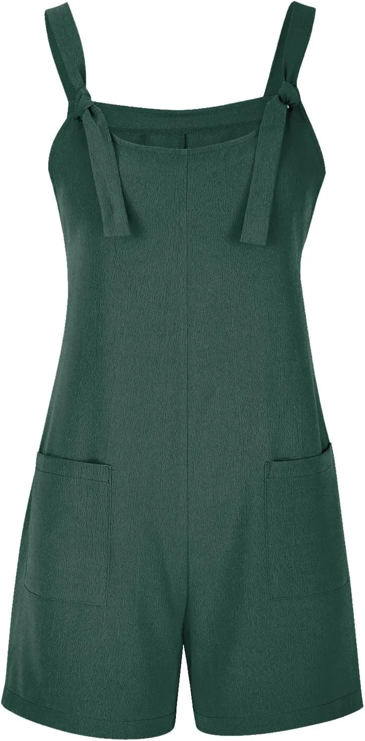 Short Rompers For Women Summer Sleeveless Jumpsuit Loose Spaghetti Strap Overalls with Pockets