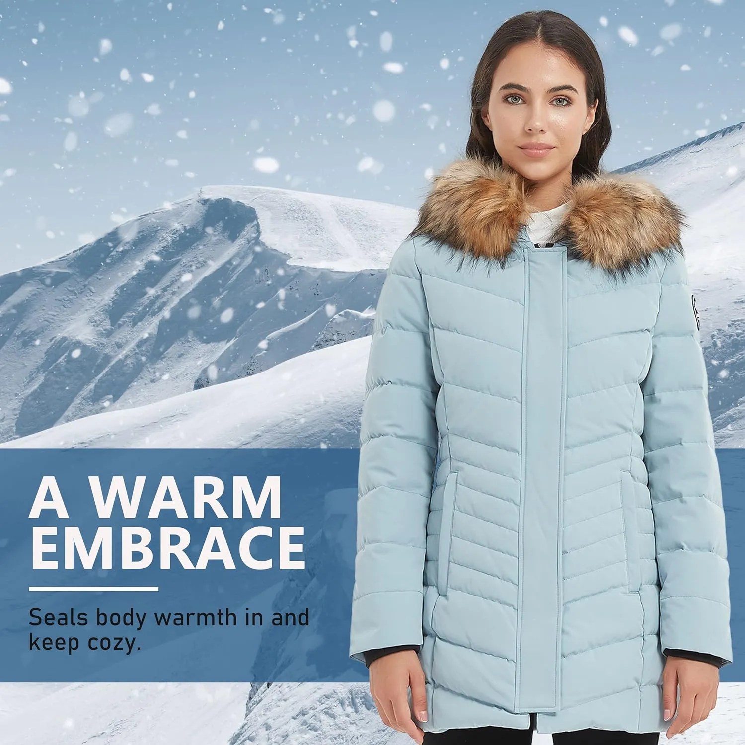 Women's Duck Down Long Parka Winter Jacket Warm Parka Down Coat with Fur Hood Puffer Jacket