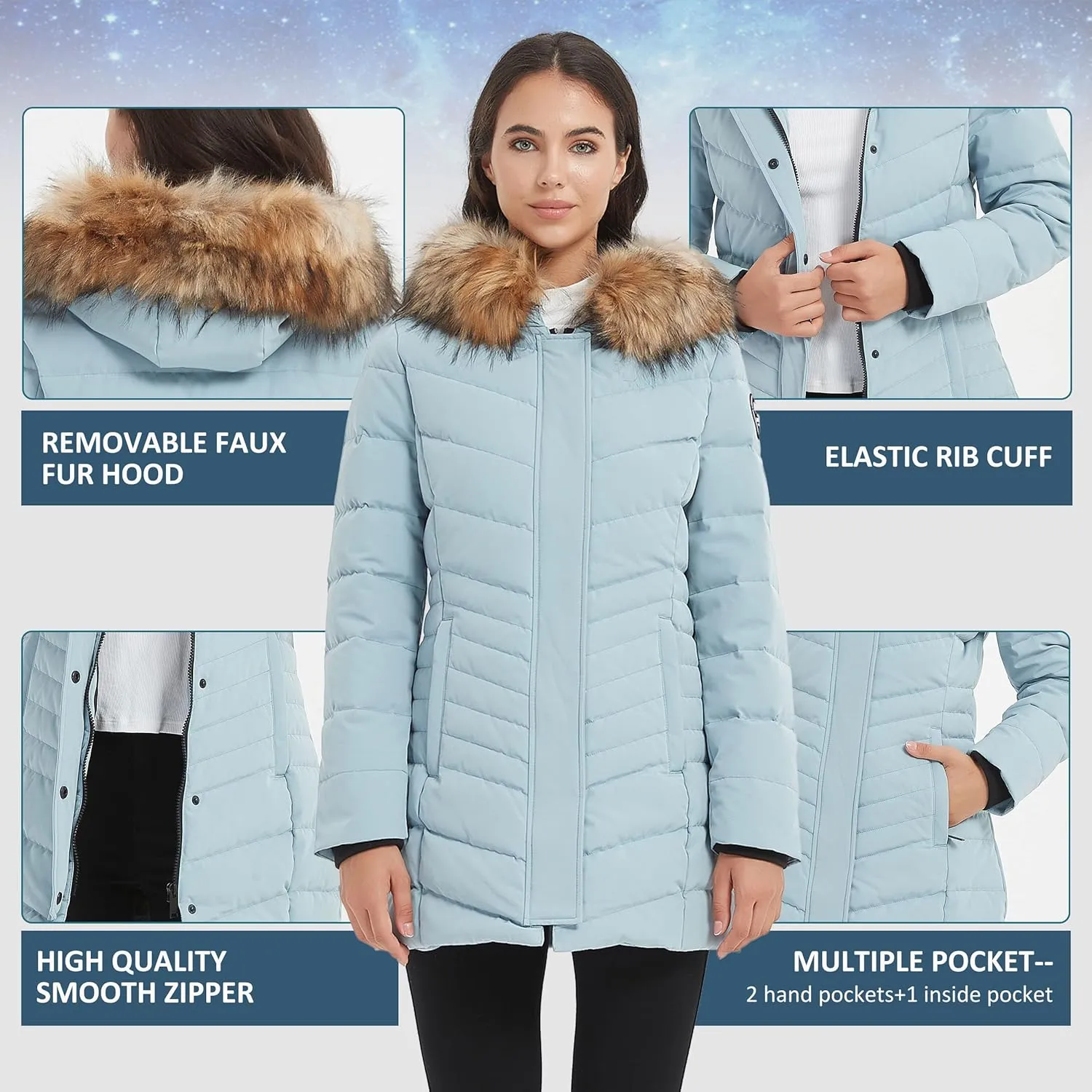 Women's Duck Down Long Parka Winter Jacket Warm Parka Down Coat with Fur Hood Puffer Jacket