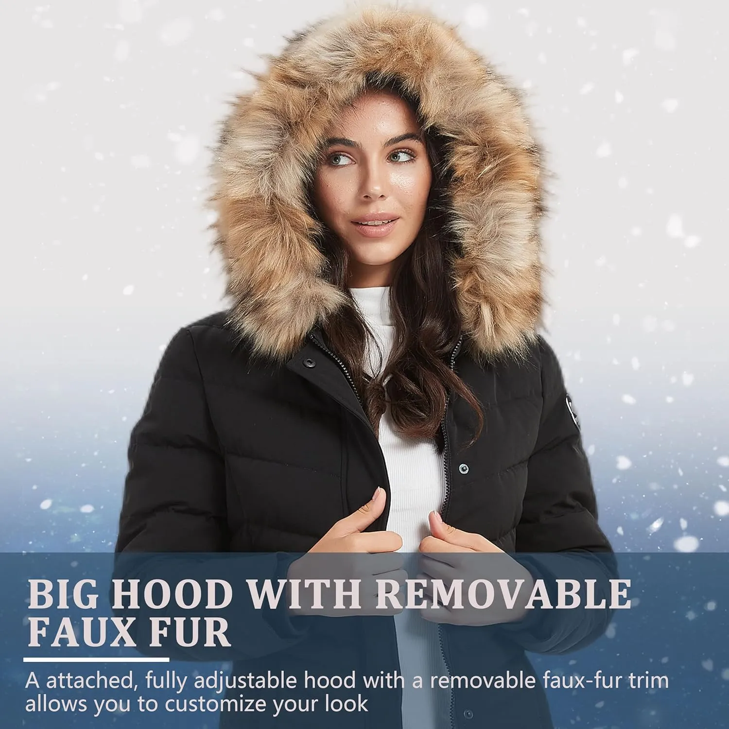 Women's Duck Down Long Parka Winter Jacket Warm Parka Down Coat with Fur Hood Puffer Jacket