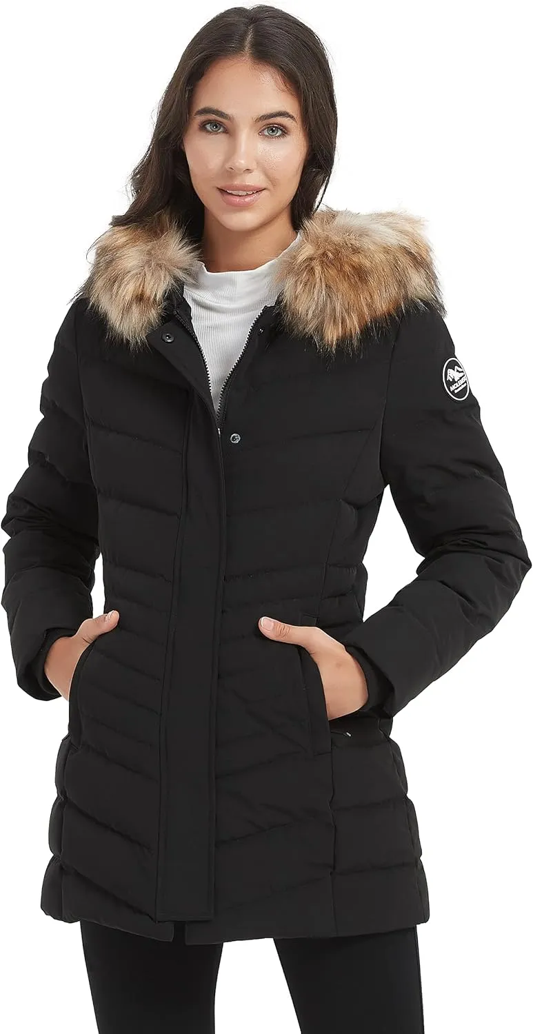 Women's Duck Down Long Parka Winter Jacket Warm Parka Down Coat with Fur Hood Puffer Jacket