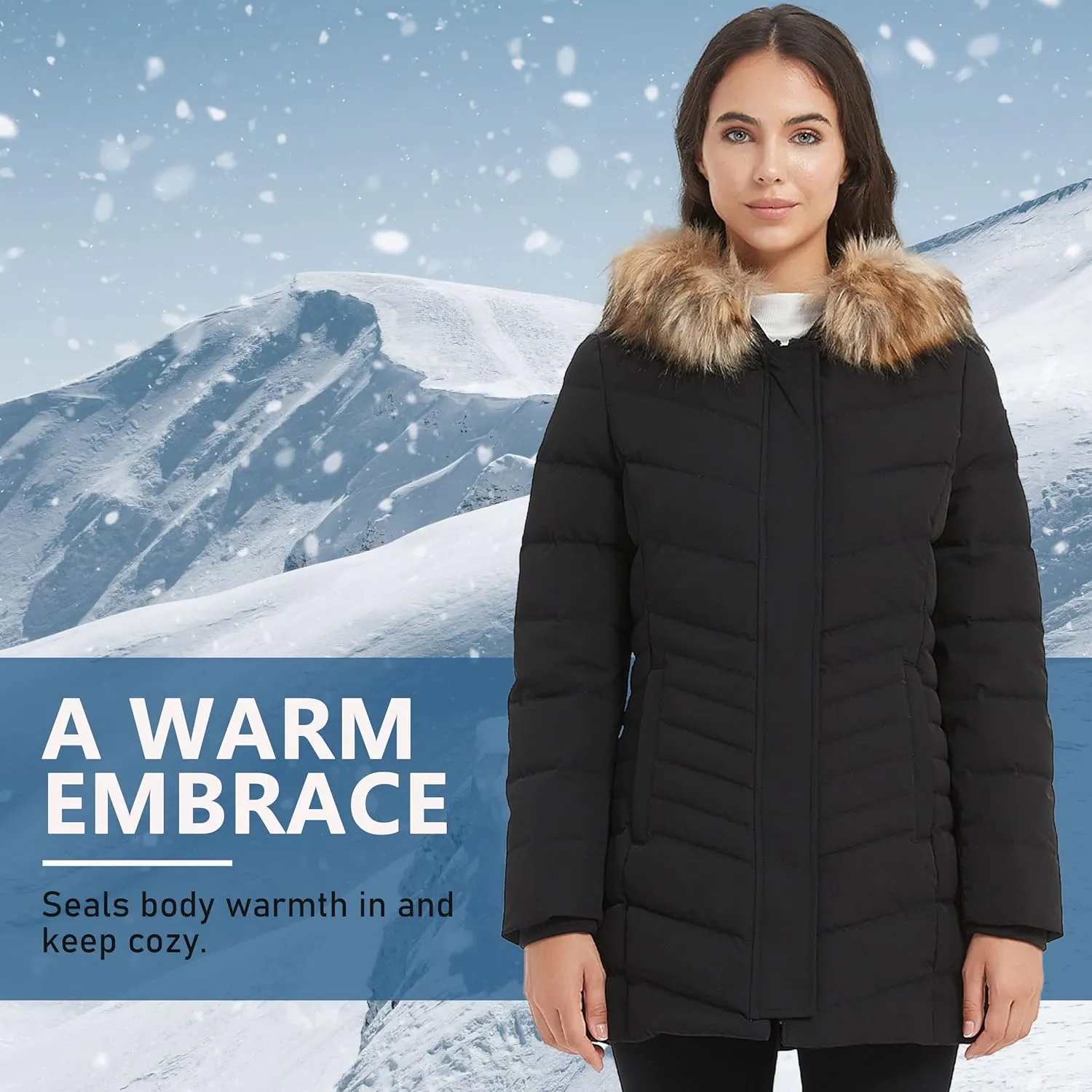 Women's Duck Down Long Parka Winter Jacket Warm Parka Down Coat with Fur Hood Puffer Jacket