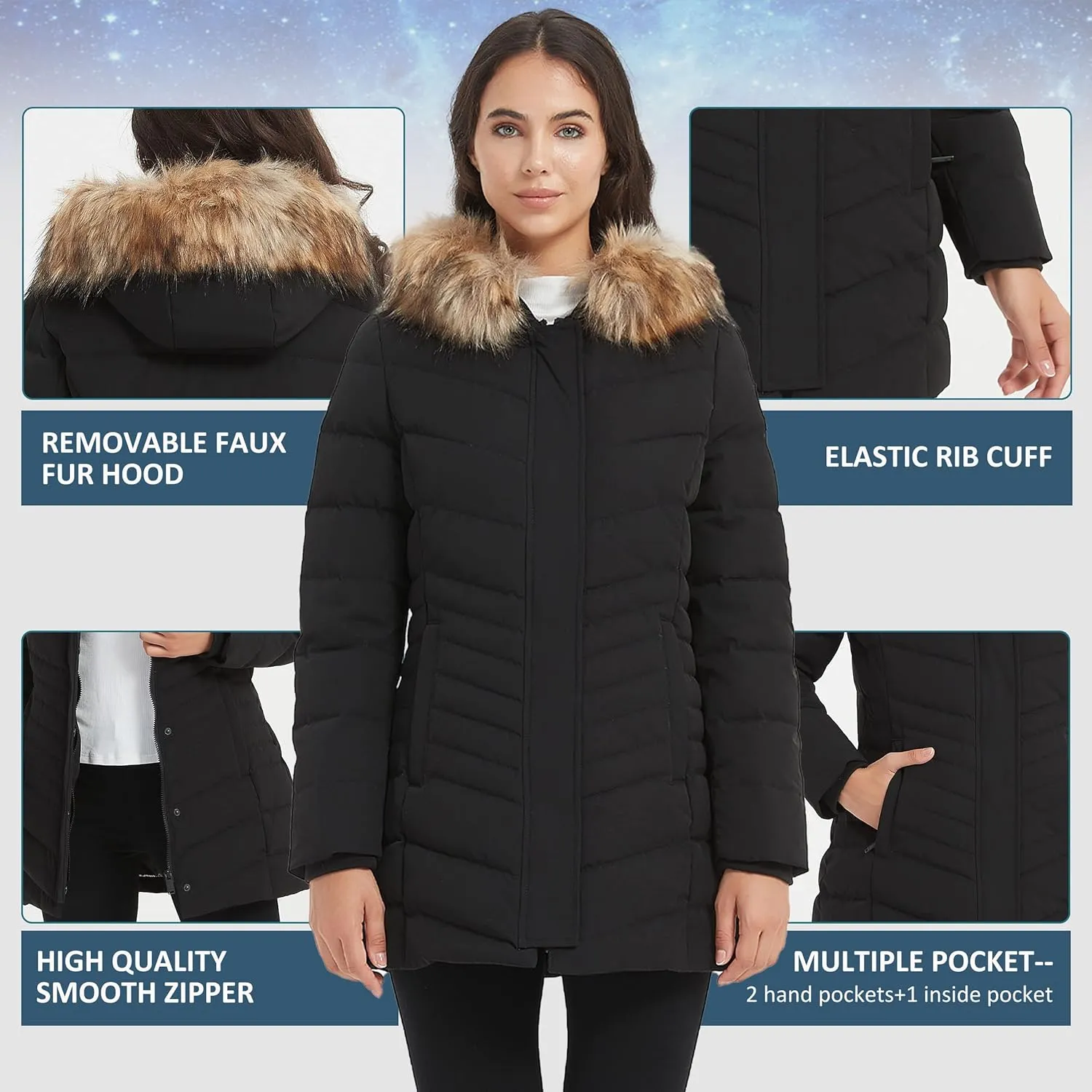 Women's Duck Down Long Parka Winter Jacket Warm Parka Down Coat with Fur Hood Puffer Jacket