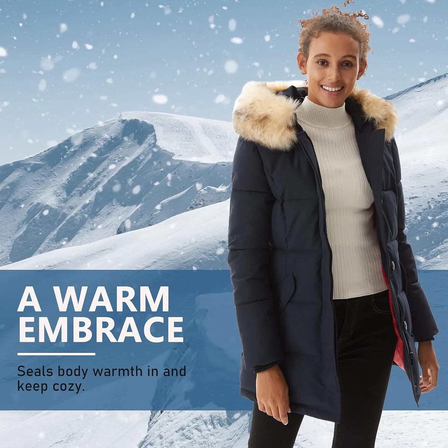 Women's Padded Jacket, Ladies Fur Hooded Thickened Vegan Down Long Parka Winter Outwear Warm Puffer Coat XS-XXL