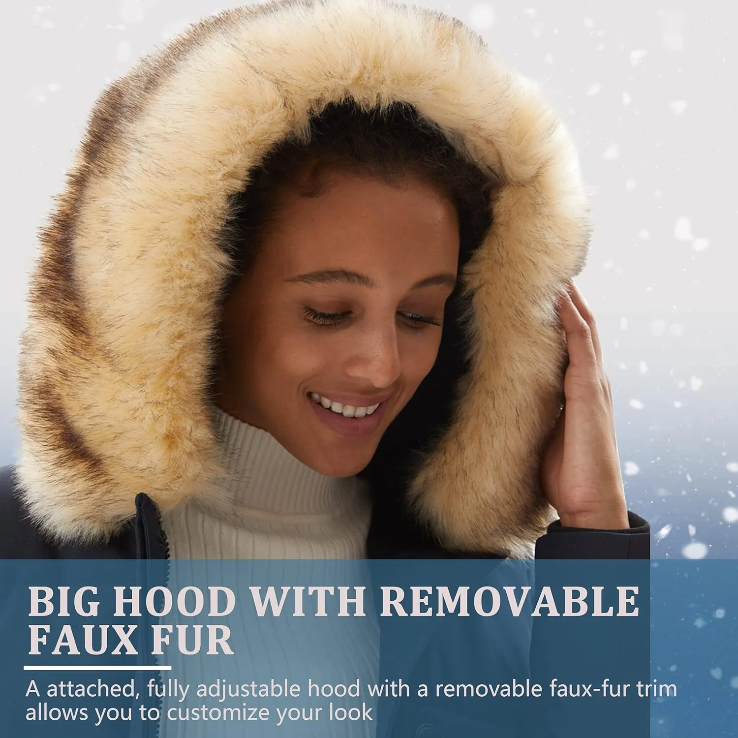 Women's Padded Jacket, Ladies Fur Hooded Thickened Vegan Down Long Parka Winter Outwear Warm Puffer Coat XS-XXL