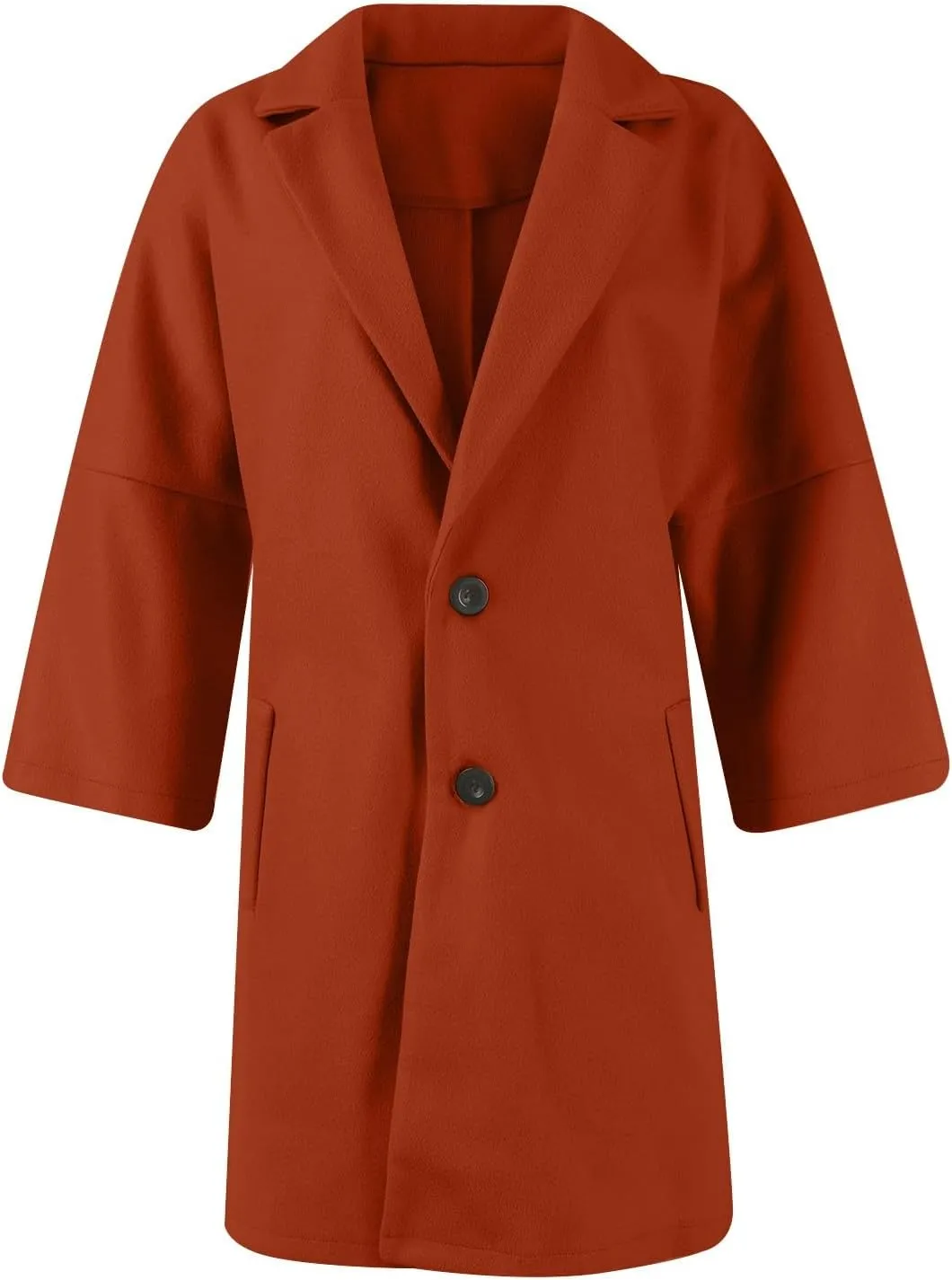 Womens Pea Coats Lapel Neck Button 3/4 Sleeve Coats Winter Double Breasted Wool Coats with Pockets