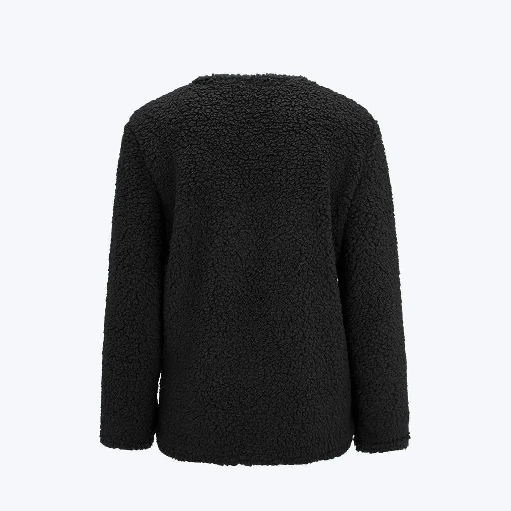 Womens Sherpa Jacket Plus Size Fuzzy Cardigan Open Front Fleece Jacket Long Sleeve Button Down Warm Coats