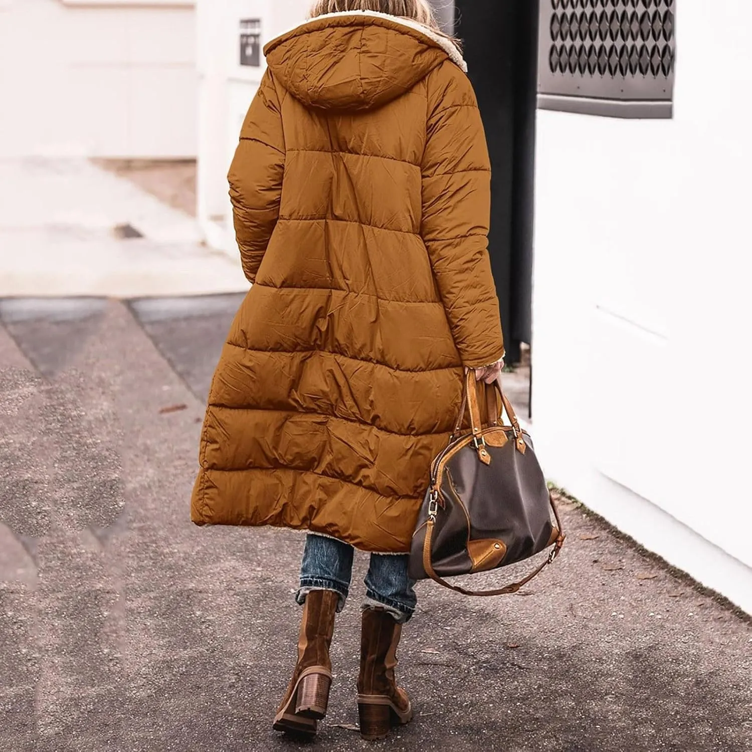 Womens Winter Long Puffer Jacket Casual Full Zip Fleece Lined Down Coat Reversible Teddy Overcoat 2024 Fashion Outfits