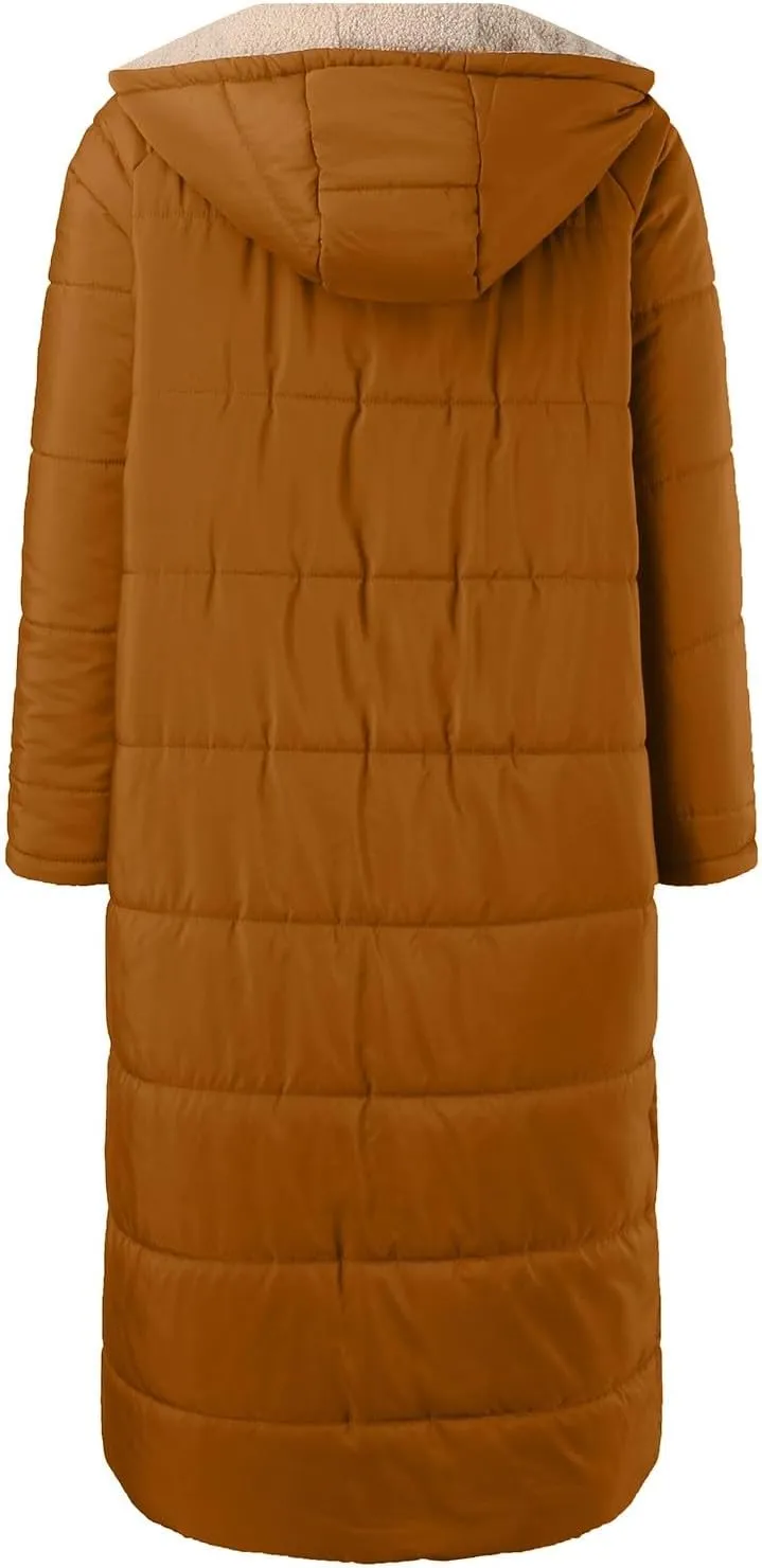 Womens Winter Long Puffer Jacket Casual Full Zip Fleece Lined Down Coat Reversible Teddy Overcoat 2024 Fashion Outfits