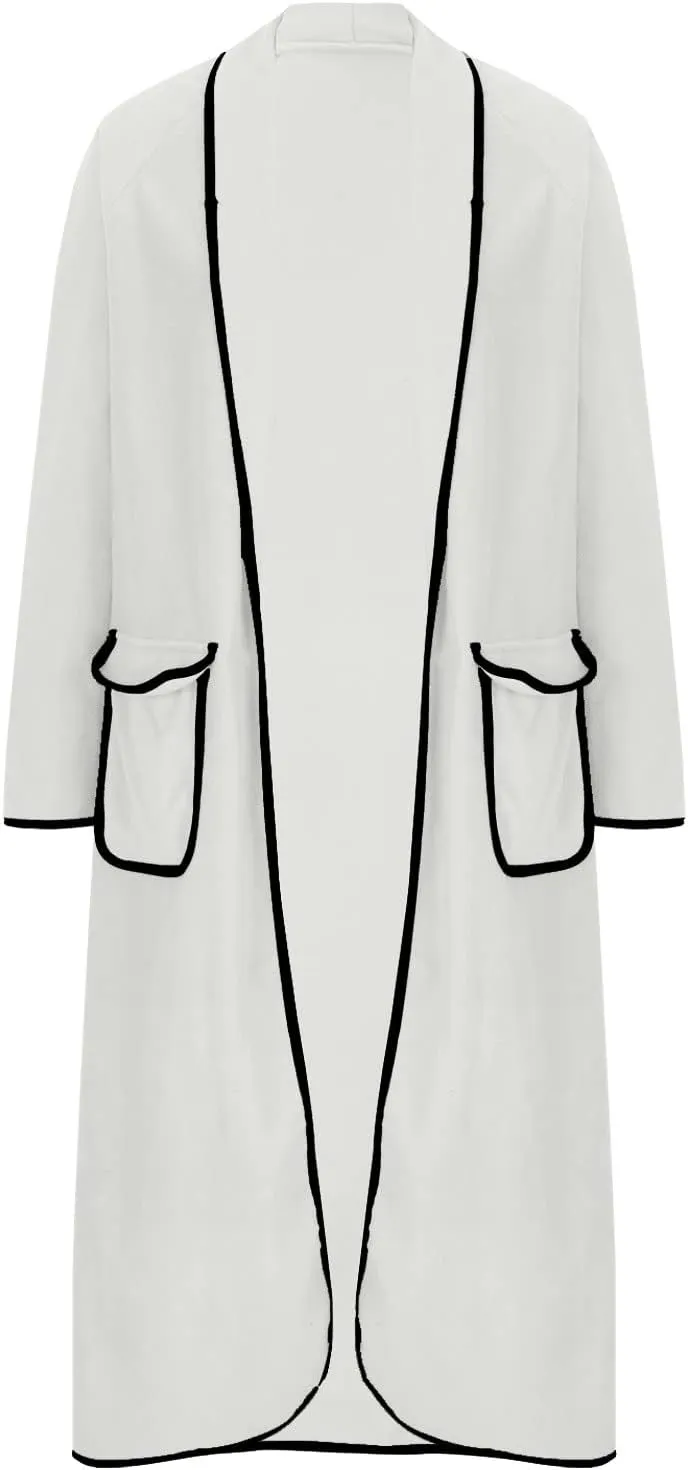 YRAETENM Long Winter Coats for Women Plus Size Warm Wool Blend Pea Coats Mid Long Lapel Open Front Trench Coats with Pockets